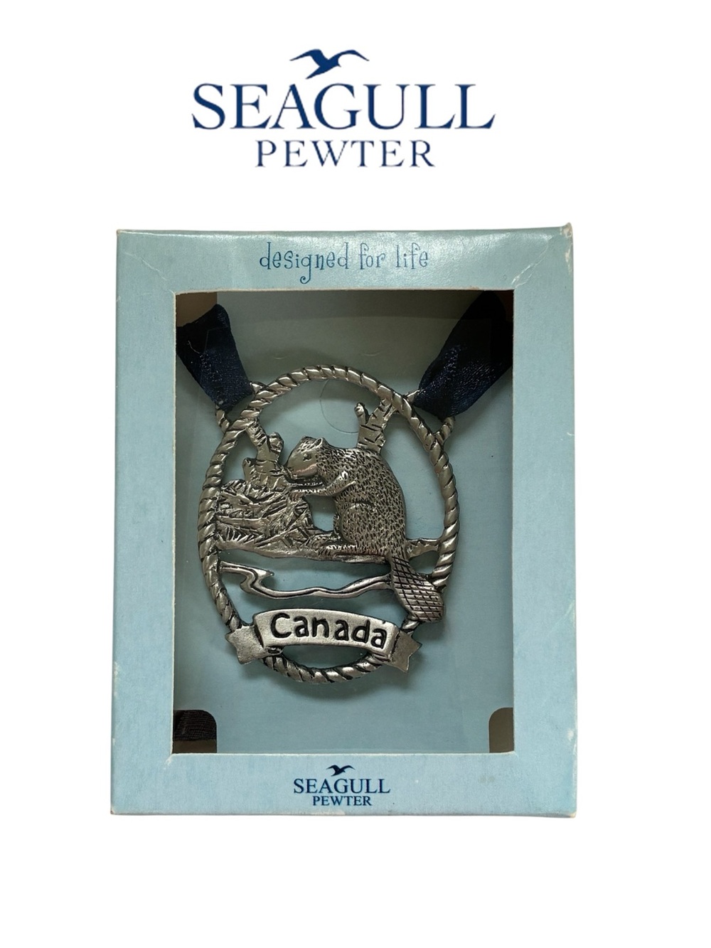 SEAGULL PEWTER CANADA HANGING ORNAMENT BEAVER NOVA SCOTIA